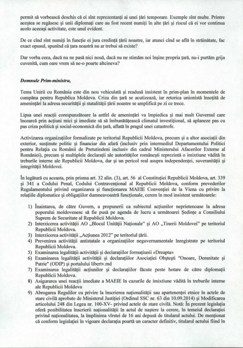 Scrisoare deschisă Domnului Pavel Filip, Prim-ministru al Republicii Moldova