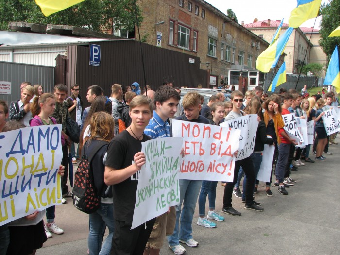 Украинские активисты штурмуют офис деревообрабатывающей фирмы Mondi