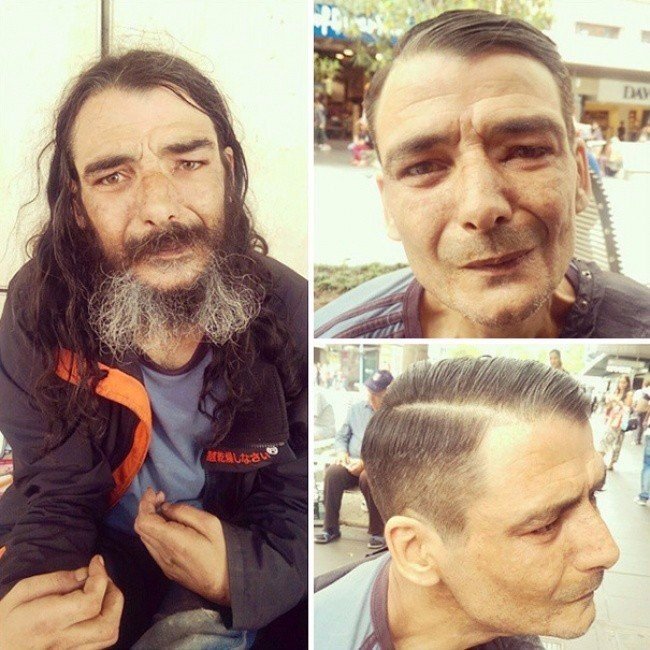 Уличный парикмахер стрижет бездомных бесплатно (+Фото)